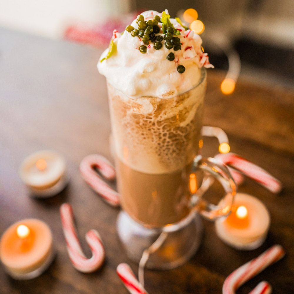 spherificator's tweet photo. Holiday cheer in a glass with this festive hot chocolate topped with whipped cream and minty green pearls for a magical Christmas twist 🎄☕ #MintPearls #ChristmasHotChocolate #Spherificator #TheSpherificator #Spherification #MolecularGastronomy #HolidayDrinks #WinterTreats https://t.co/ySTnteMU0e
