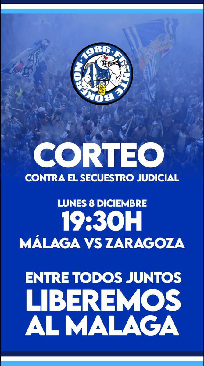 ¡Malaguistas, llegó nuestra hora!

Este lunes 8/12 haremos un corteo para denunciar la situación del Málaga CF.

En la cabeza del corteo marcharán varios prisioneros con escudos del MCF y tras ellos la afición con una pancarta reivindicativa. 

¡Os esperamos a todos!