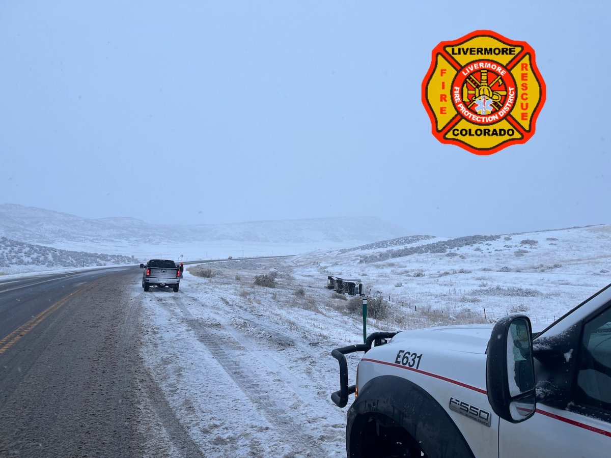 FireLivermore's tweet photo. Don’t forget it’s winter outside! LFPD has already responded to one semi crash which slid off the road on to It’s side on US287 near Bonner Creek. The roads are slick so take extra time and slow down. https://t.co/7iuKQ3Fb4g