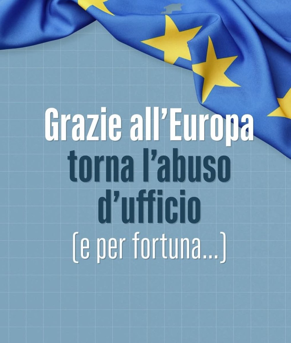 Il #governoMeloni aveva cancellato il reato di #abusodufficio. L’#Europa oggi lo ripristina perché senza questa tutela i cittadini sono più esposti agli abusi e ai favoritismi. Un altro grande successo del governo e di Gioggia. 
#Meloni #meloni_vergogna_nazionale
