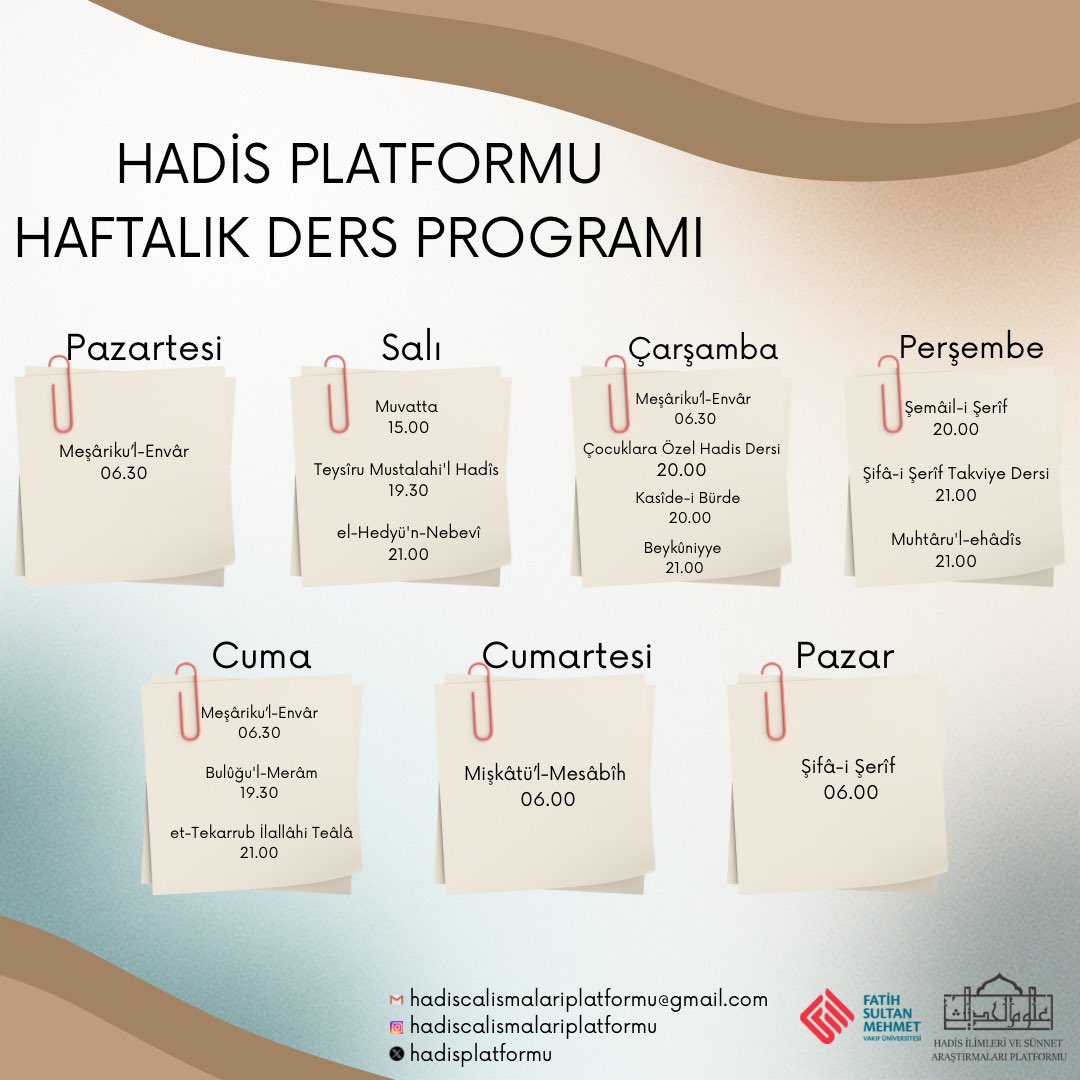 Platformumuzun Haftalık Ders Programı ✨