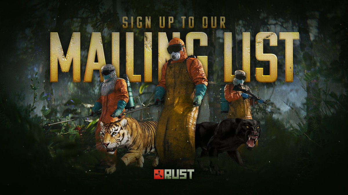 playrust's tweet image. Sign up for our mailing list now and stay updated with all the latest Rust news! ☢️📩🔥

rust.facepunch.com/newsletter