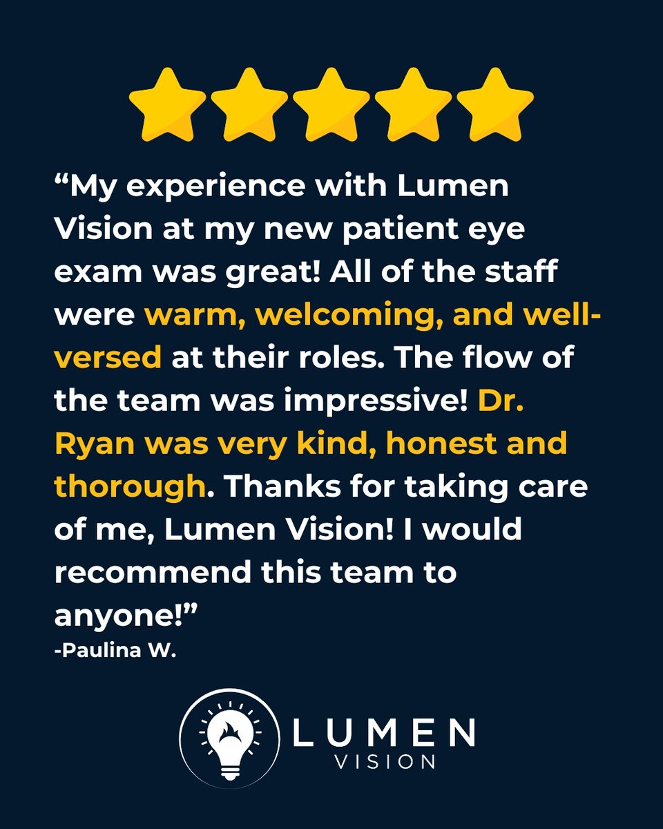 lumenvision's tweet photo. We’re blushing! Another rave review for Dr. Ryan and the crew. Grateful for patients who make our jobs so rewarding. https://t.co/tOLZEfTzBK