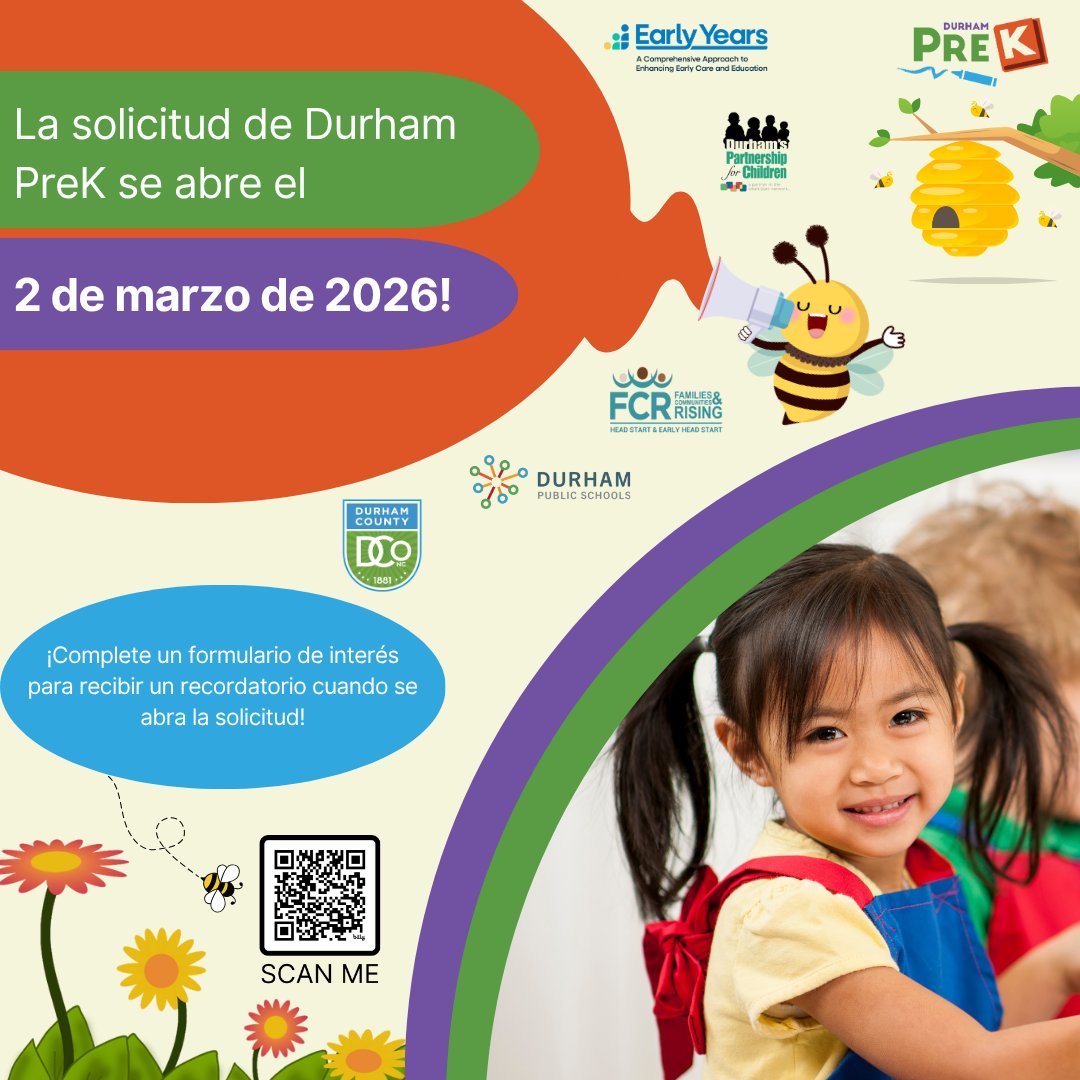 Is your child 3 years old and will turn 4 years old by August 31, 2026? Fill out our interest form to receive more information about the Durham PreK application, and get notified of the application opening of the 2026-2027 school year on March 2, 2026!

durhamprek.org/dpk-applicatio…