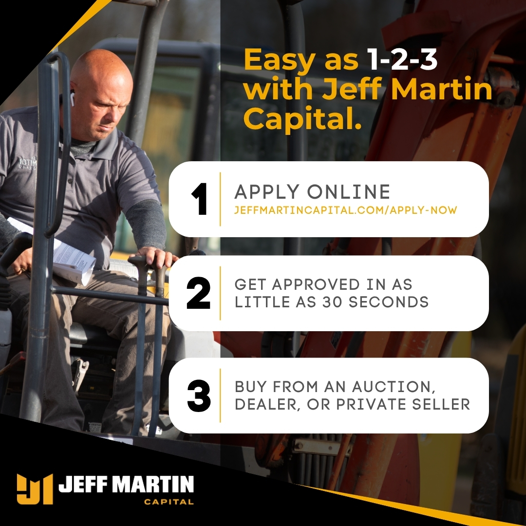 JMAuctioneers's tweet image. 💳 Financing is as easy as 1-2-3 with Jeff Martin Capital!

Find your end-of-year purchase &amp;amp; take advantage of 90-day no payment offer today!

👉 jma.bid/JMCAPTIAL-SM
#JeffMartinCapital #FinancingMadeEasy #EquipmentFinancing #JeffMartinAuctioneers