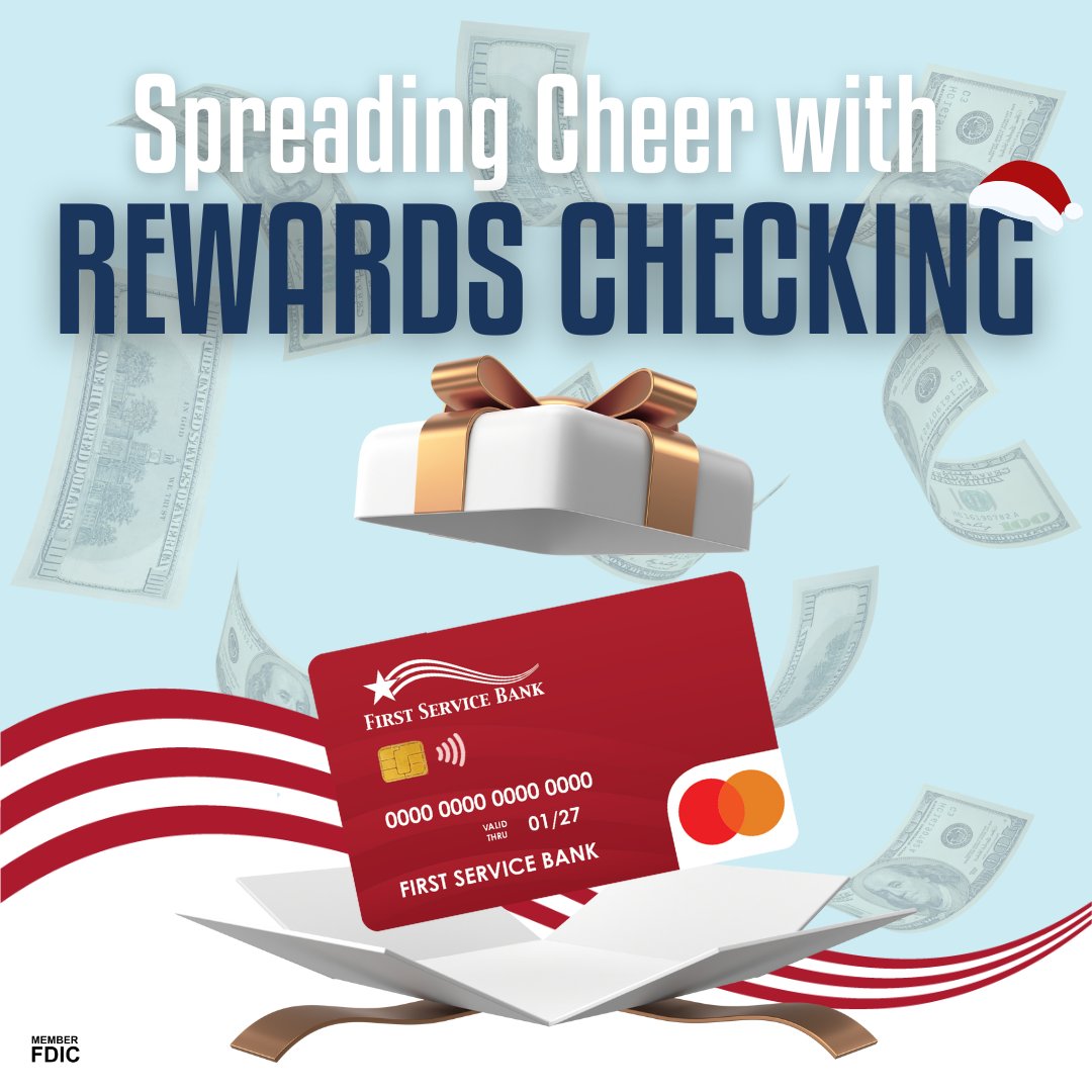 FirstServiceBnk's tweet image. With our personal or business Rewards Checking Account you can earn cash back just by doing your everyday banking! We’re spreading the cheer and giving back to help our customers enjoy a merry and bright Christmas! 🌟

🔗 firstservicebank.com/rewards/

#FirstServiceStrong