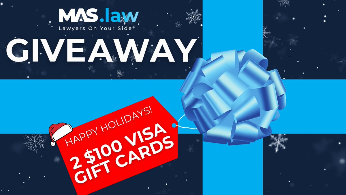 mas_law_'s tweet photo. MAS Law's Holiday Giveaway: 2 $100 Visa Gift Cards!
2 lucky winners will be notified via email on December 19! Enter here: https://t.co/QUslon96Sp
Good luck!πβοΈ
#Giveaway #EnterToWin #GiveawayAlert #VisaGiftCard #MASLaw #GetMAS #LawyersOnYourSide https://t.co/RnWsotFQw6