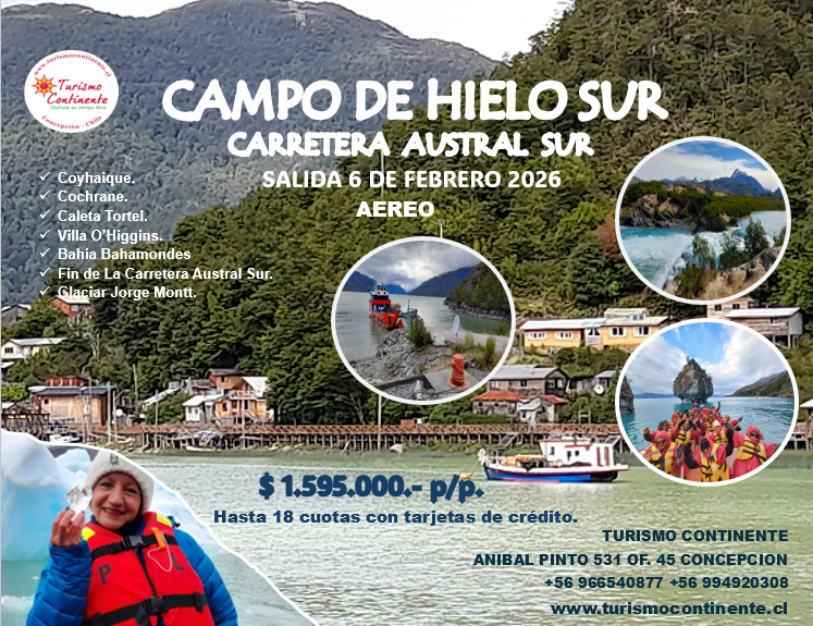 TourContinente's tweet photo. TOUR CAMPO DE HIELO SUR CARRETERA AUSTRAL SALIDA 6 DE FEBRERO 2026 https://t.co/SLf2hii3LF