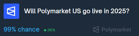 WELCOME HOME, POLYMARKET!
POLYMARKET IS NOW AVAILABLE IN  THE US🇺🇸!

I feel sorry for those who bought "NO."

They just didn't believe it.

But I always believed!

You can still buy $1 for 99 cents.

gPoly