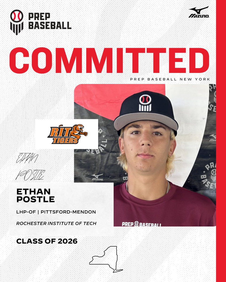 PrepBaseballNY's tweet image. 🚨Commitment Watch🚨

2026 LHP/OF Ethan Postle (Pittsford-Mendon) has committed to Rochester Institute of Tech

✅ 2025 NY State Games
✅ 2024 NY State Games

👤 loom.ly/HsbL4qw

#congrats #committed