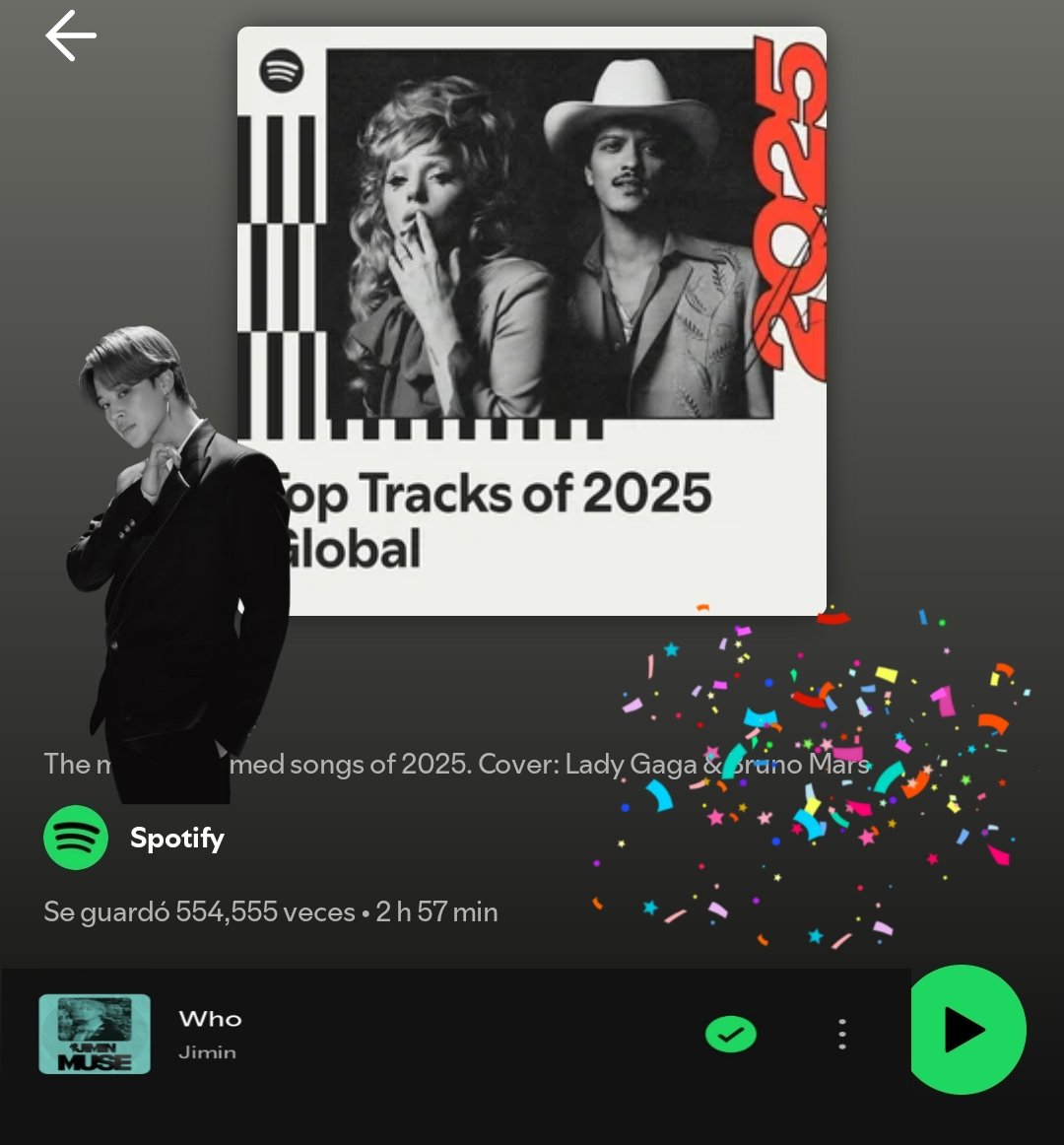 ParkJiminMEX13's tweet image. "Who" de Jimin ocupo el puesto número 26 a nivel mundial de #spotifywrapped2025 

Es la canción más transmitida por un artista masculino de K-pop y la tercera canción más transmitida por un artista asiático 🥳

CONGRATULATIONS JIMIN!!

HISTORY MAKER JIMIN
#JIMIN #지민 @BTS_twt