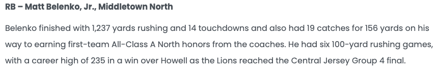 Thanks for the recognition <a href="/JSSInsider/">Shore Sports Insider</a> &amp; <a href="/Scott_Stump/">Scott Stump</a>!  Congrats to my Teammates that made the list as well <a href="/jackviola2026/">Jack Viola</a> <a href="/Kade_Little_4/">Kade Little</a> <a href="/owen_robson8/">Owen Robson</a> <a href="/montague_seamus/">Seamus Montague</a> 

<a href="/footballMNLions/">Midd North Football</a> <a href="/CoachStengel66/">Fred Stengel</a> <a href="/connor__welsh/">Connor Welsh</a> <a href="/Coach_Fumando/">COACH FUMANDO</a> <a href="/Glez_Jay/">Mr. Coach Glezman</a>