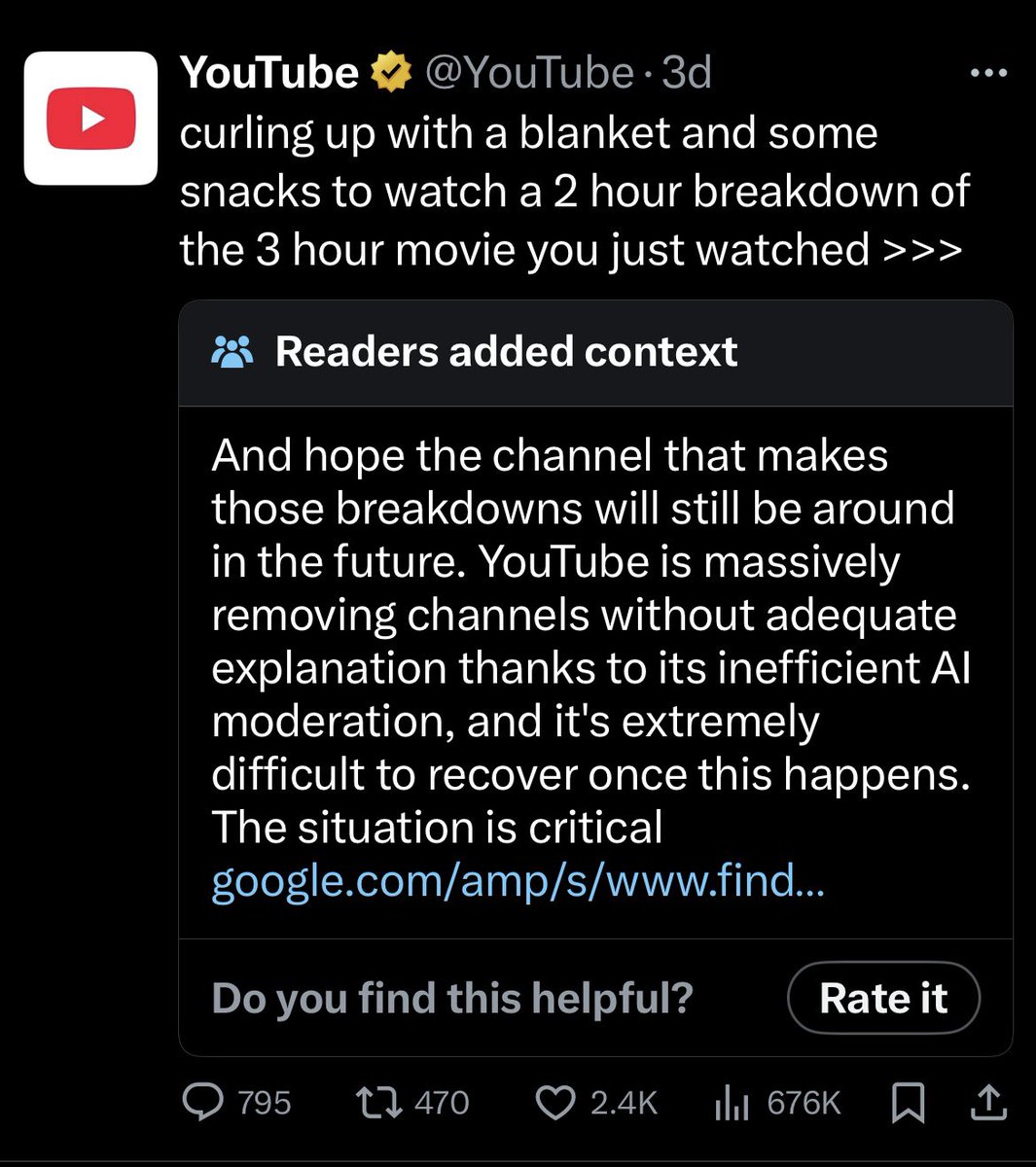 alleyesondelphi's tweet image. Gonna need YouTube to start passing a captcha bc I’m convinced the entire YT Support team is just AI now.

It’s possible @YouTube prioritizes keepin cash cow channels happy at the expense of people their cash cow channels abuse the system to retaliate against tho…