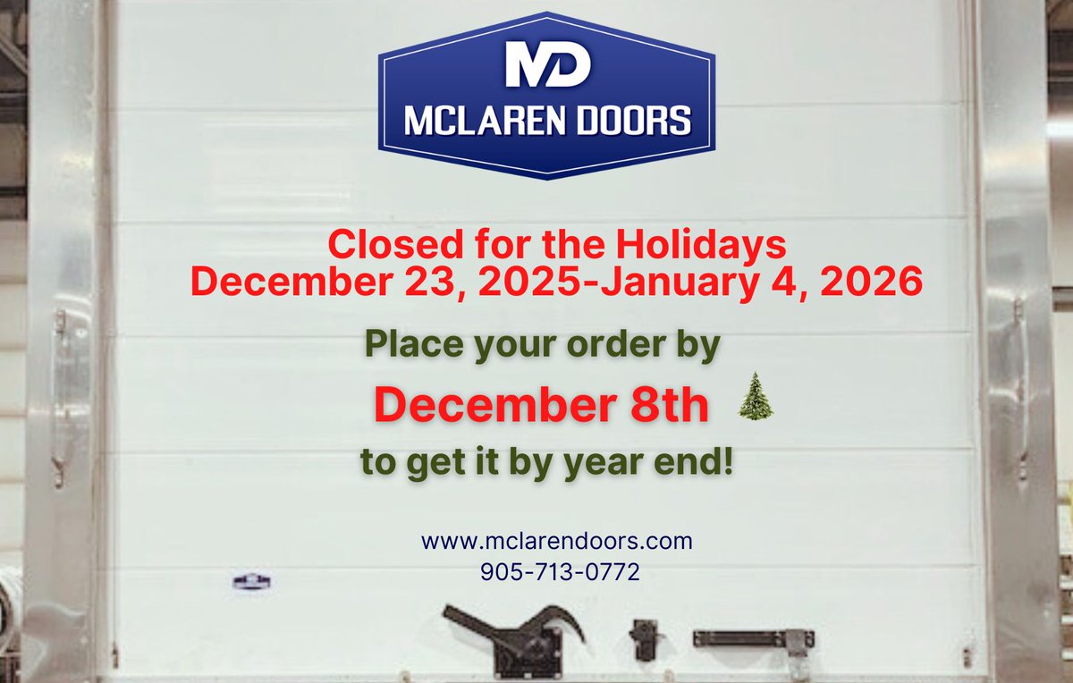 Truck down? Need a replacement door on the double? Place your order by December 8th to get it by year end! Contact us at 905-713-0772 | info@mclarendoors.com
#mclarendoors #rollupdoors #greatleadtime #transportationindustry #trucking mclarendoors.com