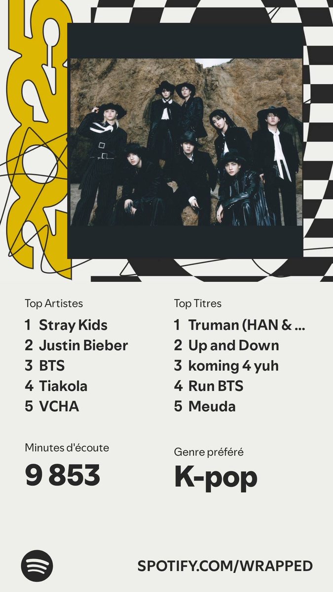 Mon top artist est Stray Kids, pour la 4 eme année consécutive 🕺🏿🕺🏿🕺🏿🕺🏿

Toujours avec moi mes babes 💕💕💕💕

#StrayKids #Spotify #SpotifyWrapped2024