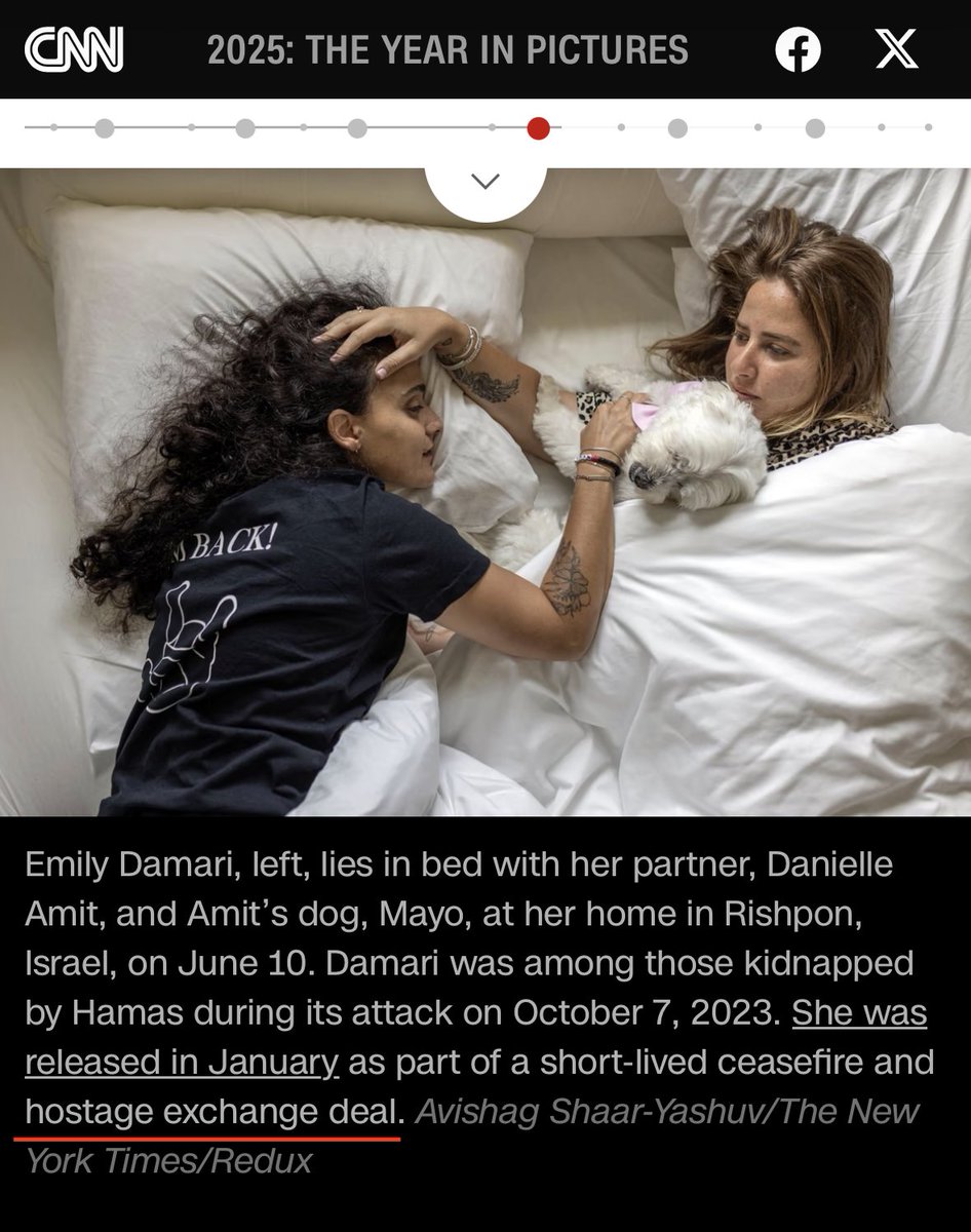 .<a href="/CNN/">CNN</a>'s "Year in Pictures" is full of images of Palestinian victims. But CNN chose to show Israeli hostage Emily Damari in bed rather than iconic images of her being released in what it falsely calls a "hostage exchange."

Note to CNN: Palestinian prisoners are not hostages.