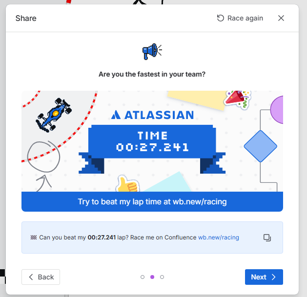 robertburg's tweet photo. 🏁 Can you beat my 00:27.241 lap? Race me on Confluence https://t.co/LDsLAGw4mi

#ConfluenceRaceMode @Atlassian https://t.co/pl0MQnNB3n