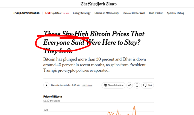 mrkt_neutral's tweet photo. No surprise @nytimes froths to punch down on crypto cycles... but the editorializing in a non-opinion article (vs. a column or editorial) is... ugh.

- "Sky-High" prices (what is "Sky-high"?)
- "Everyone Said" (Everyone? Every single person?) https://t.co/zsTxGqm0OJ