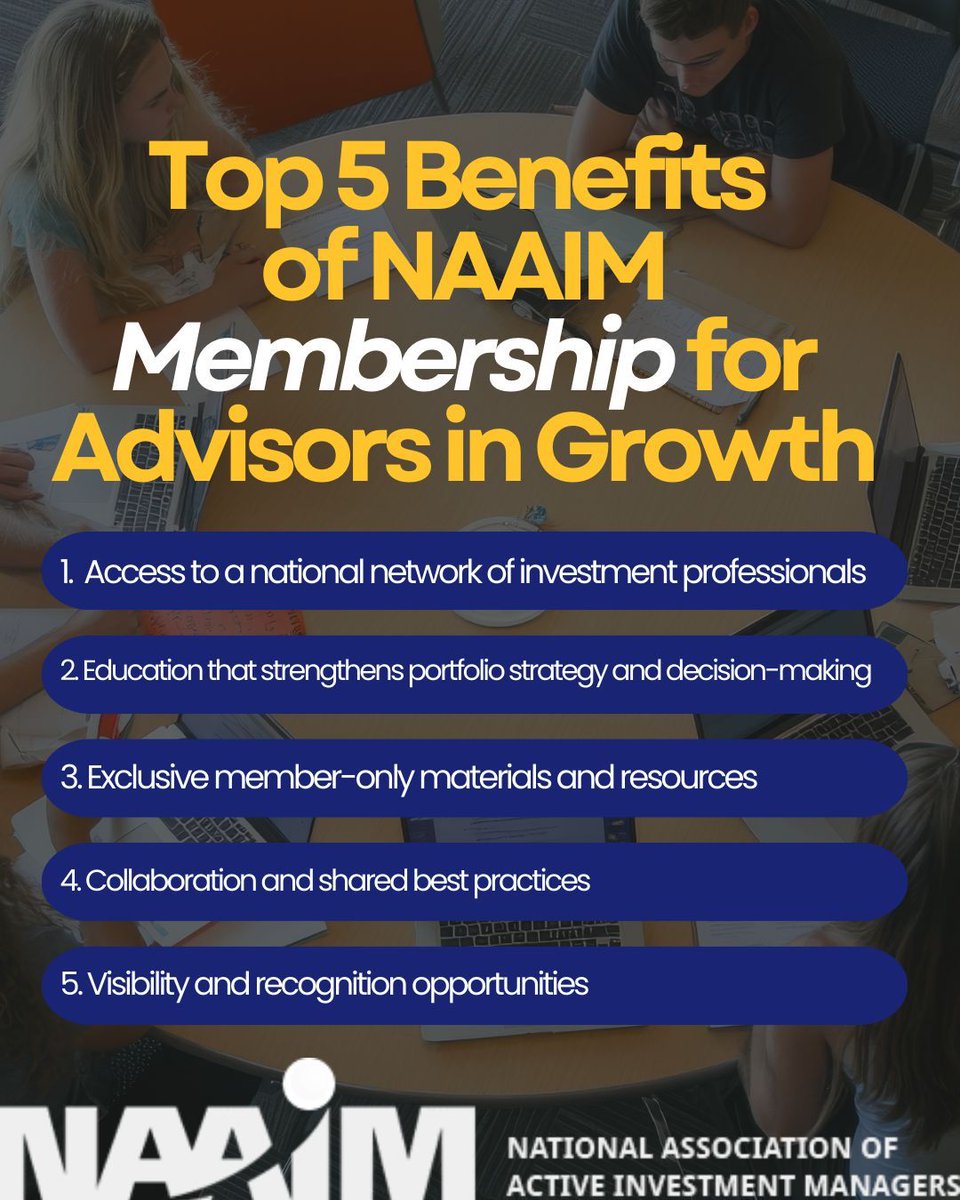 Advisors: strengthen process, grow network, elevate your edge—join NAAIM. Benefits: national network, CE &amp; events, member resources (Exposure Index), collaboration on best practices, visibility through speaking &amp; awards. Learn more: naaim.org/join-naaim/ #NAAIM #AdvisorGrowth