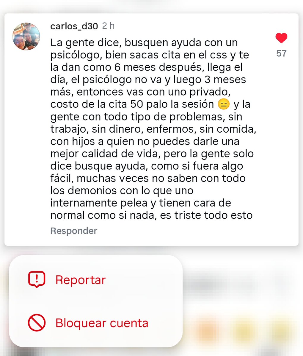 Totalmente de ACUERDO.🤨👍🏾❤️
Señores está es la VERDAD de lo que pasa aquí en PMÁ con la salud mental

Despues de la PANDEMIA es cuando más escuchas eso de " Si te sientes mal, BUSCA AYUDA"..ajá..pero ¿COMO?😕

¿Cómo hacerlo en un país q se NIEGA a tratar eso como SU PRIORIDAD?