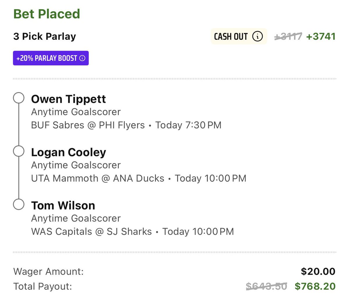 YetiBets1776's tweet photo. .4u on this ๐๐
Lighter day for meโฆ locked in a little 3-piece to get the mojo back:
Owen Tippett ๐งก
Logan Cooley ๐ฃ
Tom Wilson ๐ด
When this BANGSโฆ $25 to TWO people who Like + RT this tweet ๐ธ๐ฅ
Letโs steal one tonight ๐ง๐ฐ
#NHLBets #GoalScorers #YetiBets #GamblingTwitter https://t.co/VrHbBpAHuB
