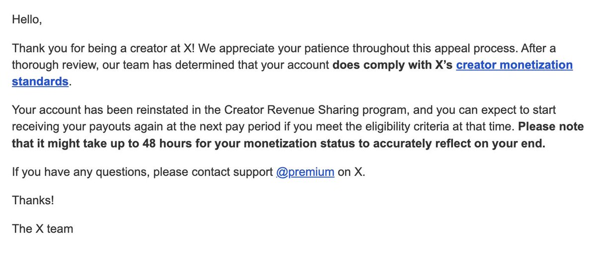 treeonchain's tweet image. Only took 72 hours to fix

Thank you to the X team for the quick support to remonetize!

We are SO back.