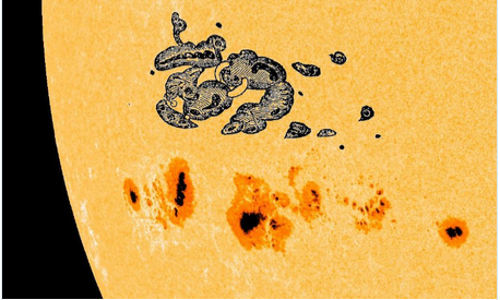 A je to tady zas a tentokrát obří...#myslenkyjentak
Na Slunci se objevila obrovská sluneční skvrna, opravdu obrovská je  porovnávána se skvrnou z roku 1859. 
Na obrázku vidíte porovnává sluneční skvrny z 2. prosince 2025 se sluneční skvrnou, kterou astronom Richard Carrington