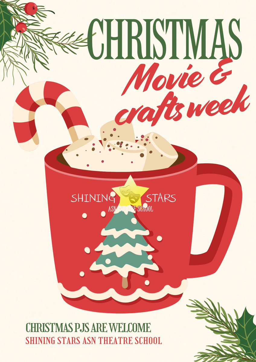 Next week at Shining Stars, it's Christmas movie and Christmas crafts week  (except Tuesday evening, we're out) 🎥🎅🏼🎄

Christmas pyjamas are welcome. Hot chocolate and snacks etc all included on the night 😁.