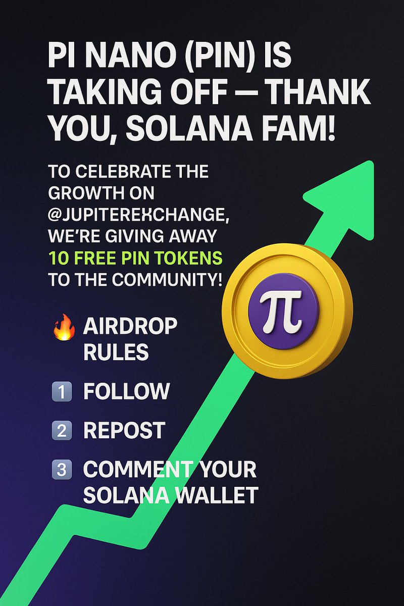 futureassetsAI's tweet image. 🚀 PI Nano (PIN) is taking off — thank you, Solana fam!

To celebrate the growth on @JupiterExchange, we’re giving away 10 FREE PIN tokens to the community! 🎁✨

🔥 AIRDROP RULES

1️⃣ Follow
2️⃣ Repost
3️⃣ Comment your Solana wallet

That’s it — we’ll airdrop 10 PIN tokens to those…