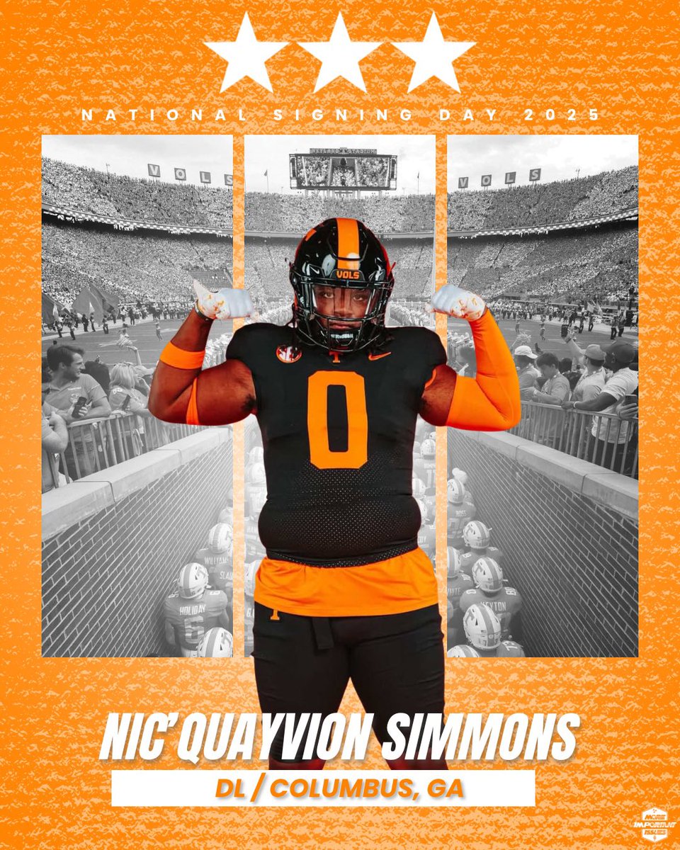 More_Issues's tweet image. 3⭐️ DL Nic’Quayvion Simmons has signed and is officially a Tennessee Vol.

Welcome Home🍊