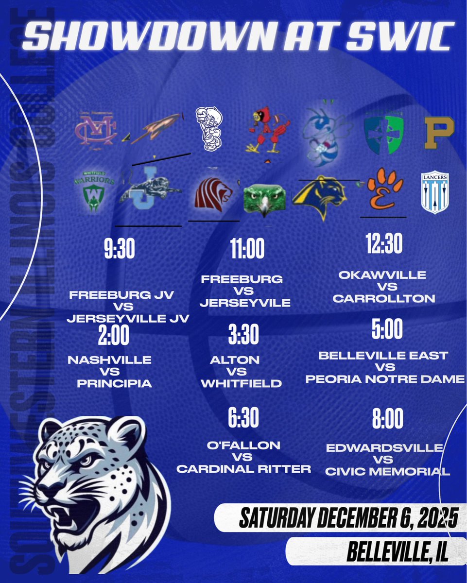 SWICWBB's tweet image. Come out this Saturday December 6th and watch some of the best high school girls basketball programs and players the Metro-East/St.Louis area &amp;amp; region has to offer! @SWICWBB hosts the 2nd annual Showdown at SWIC. $10 for the day. It’s going down in The Ville!! 🏀🔥💯