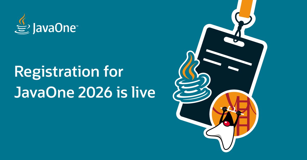 budzinsf's tweet image. Registration for #JavaOne 2026 is now live! Don&apos;t miss your chance to see expert-led sessions, network with the Java community, and share your love of Java. social.ora.cl/601672yF0