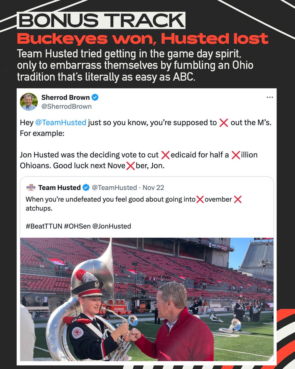 SherrodBrown's tweet image. Husted&apos;s 2025 Wrapped.

Hint: It&apos;s not good.