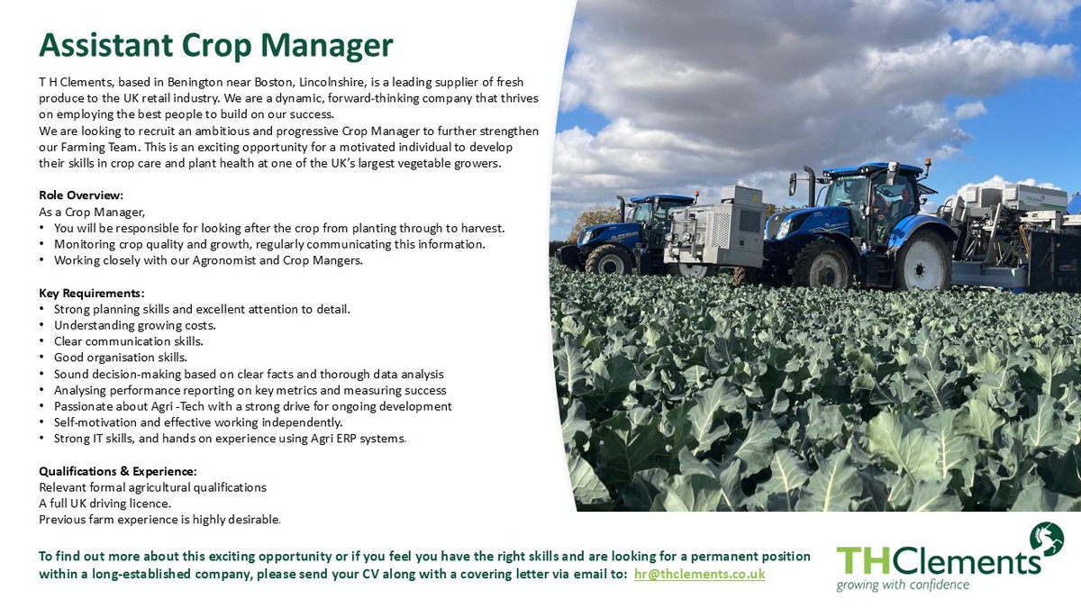 🌱 WE’RE HIRING! 🌱Assistant Crop Manager

Visit our website to learn more about this role and explore other available opportunities - thclements.co.uk/our-company/va…

Please share to help us reach the right candidate!
