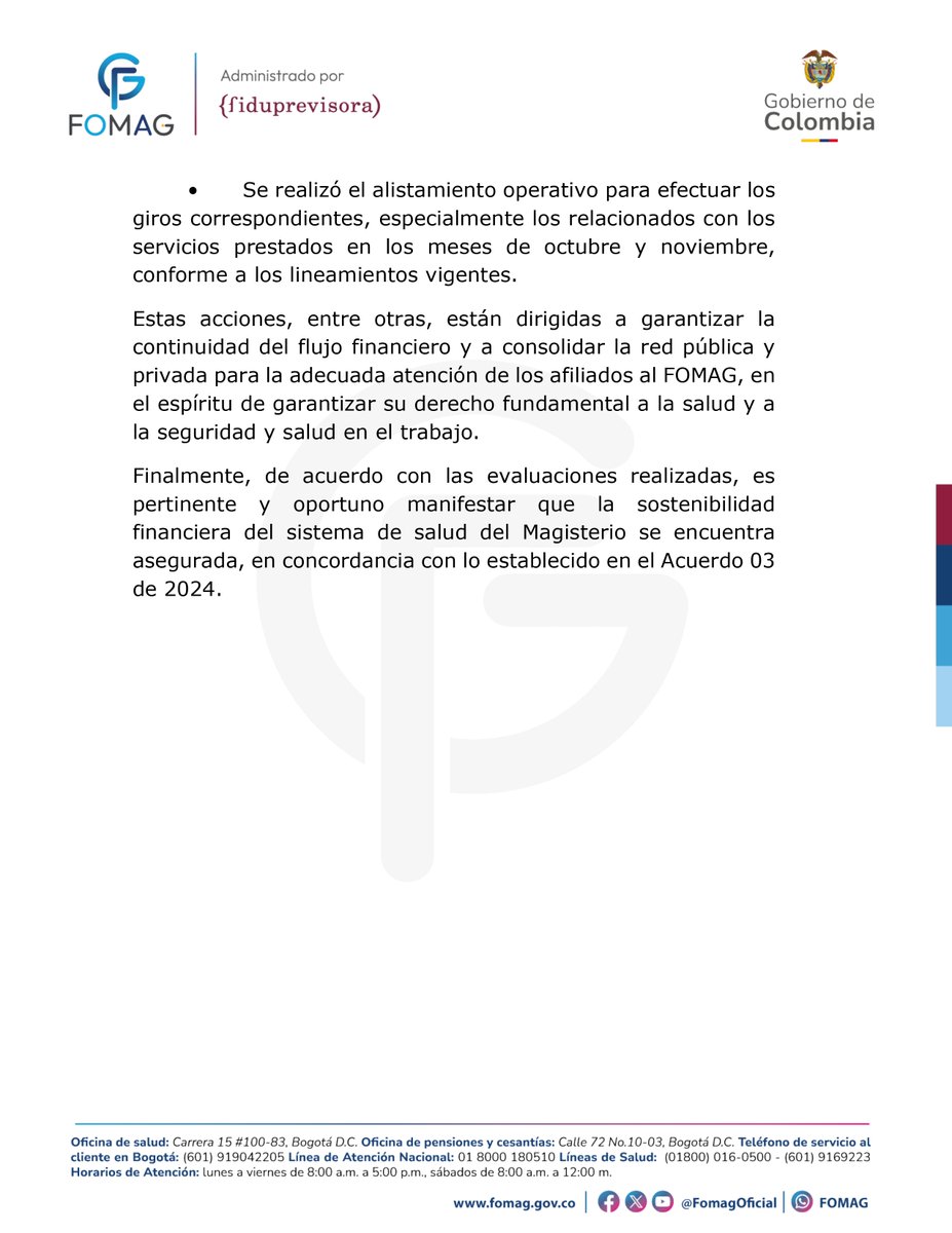 FomagOficial's tweet image. Circular Externa No. 9 de 2025 | El FOMAG informa a la red prestadora los avances en el fortalecimiento operativo del modelo de salud: ampliación de la capacidad técnica, mejoras en auditoría y sistematización de procesos, garantizando continuidad en los pagos y la sostenibilidad…