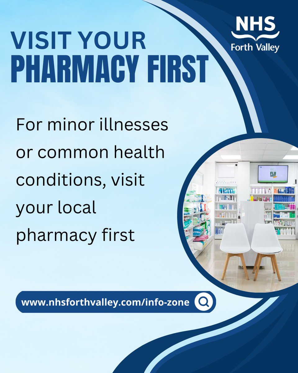 NHSForthValley's tweet image. Pharmacists can help with managing repeat prescriptions, give you expert advice for common illnesses like colds, sore throats, UTIs, and everyday aches and pains, and if necessary, medicine to help you recover.

Visit nhsforthvalley.com/info-zone for more information.