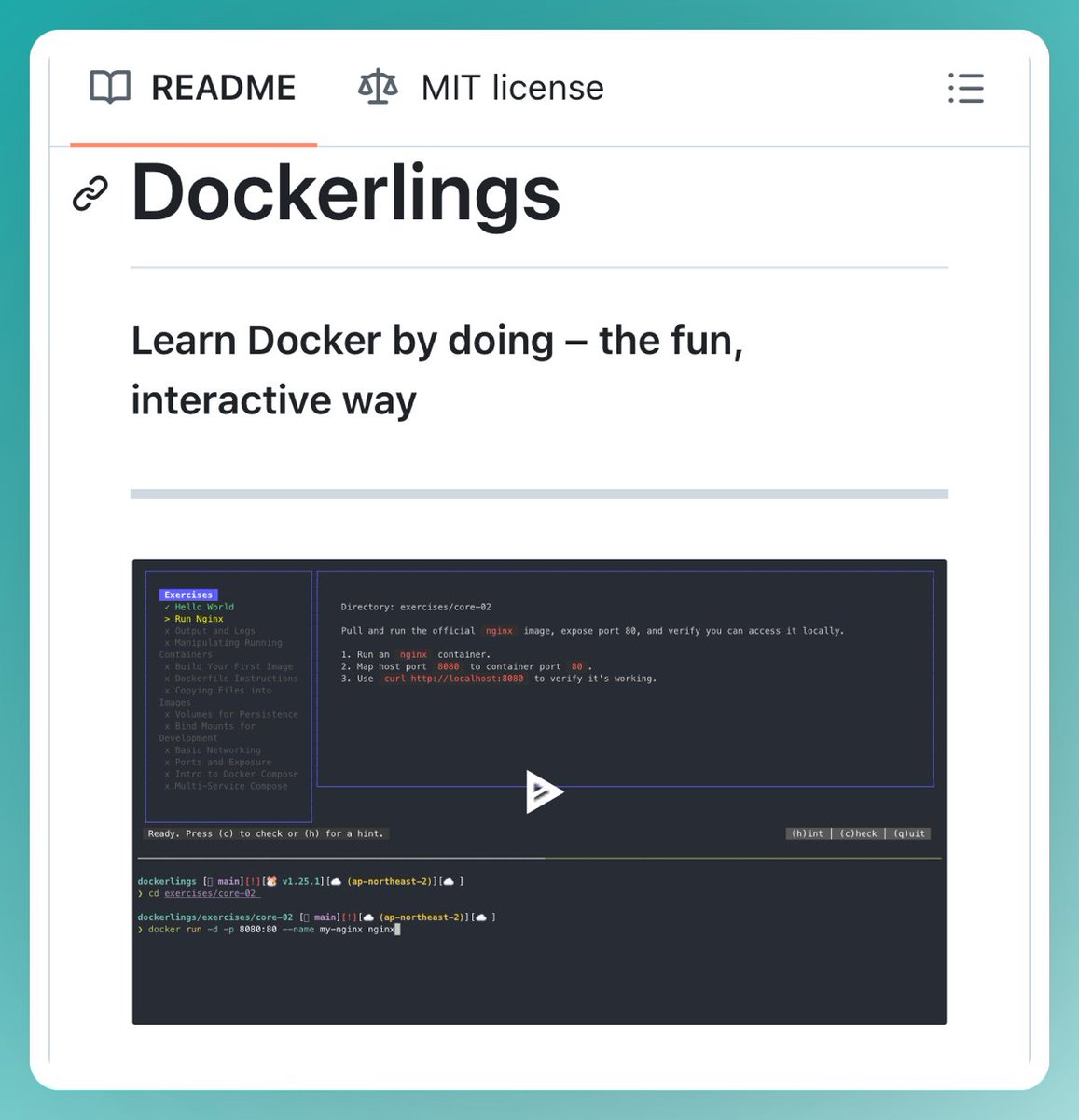 Learn docker in your terminal, with bite sized exercises