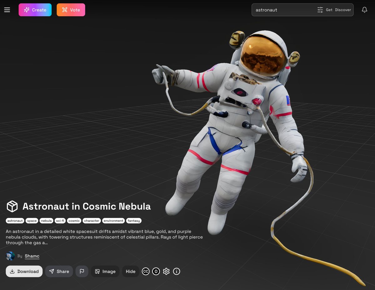 Mash_Space's tweet photo. Game dev pipelines can be slow. Mash makes them lighter.
Create your asset, export it, and drop it straight into your project.
This astronaut went from prompt to playable in minutes. https://t.co/yQORpgpx0f