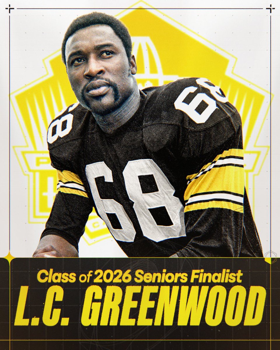steelers's tweet photo. L.C. Greenwood is a finalist for the @ProFootballHOF Class of 2026 in the Seniors category.
📝: https://t.co/JKm3dBu5SE https://t.co/uWa6MOrClr