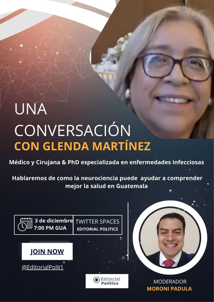 Este miércoles a las 7PM (GMT-6)  Space con Glenda Martínez sobre:  Neurociencia y salud en Guatemala 🇬🇹🗓️ ¡Activa el recordatorio y acompáñanos!  

<a href="/Owsd_Guatemala/">OWSD Guatemala</a>

Neurociencia #SaludMental #Guatemala #CienciaConPropósito #SpaceConGlenda