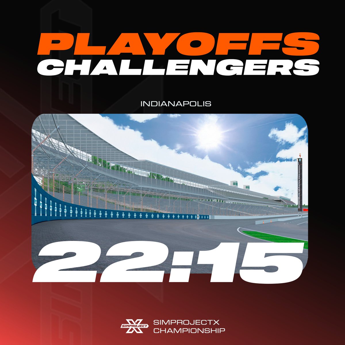 SimProjectX's tweet image. 🏆HOY ES LA NOCHE🏆

🟠Indianápolis ruge: arrancan los PLAYOFFS CHALLENGERS. En juego: una plaza para los Champions y la gloria.

FORMATO ⬇️

🏆 Ganar cualquier carrera 6V = clasificar a la final.

3 carreras. 3 plazas. Un solo objetivo clasificar y ganar la final.

#SimProjectX