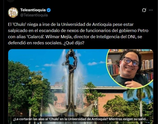 Alias Chulo insiste en permanecer, como representante de <a href="/petrogustavo/">Gustavo Petro</a>, en el Consejo Superior de la <a href="/UdeA/">Universidad de Antioquia</a> pese a la disposición de la Procuraduría.

Más allá de eso, este individuo hace parte de la Dirección de Inteligencia del Gobierno. En otras circunstancias, los llamados