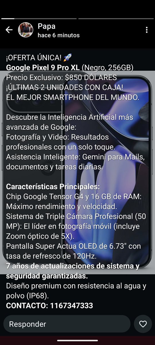 Vendo Nuevo Google Pixel 9 Pro XL negro 256GB - precio: 850 USD. 🤳Cel 011-15-67347333