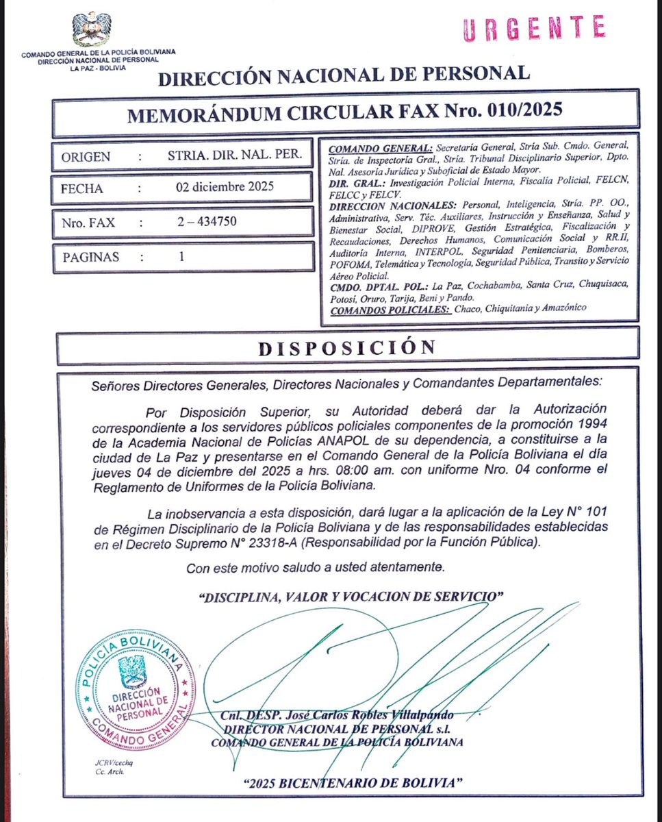 El Ministro de Gobierno anunció con bombos y platillos que los policías ya no necesitarían ir a La Paz para este tipo de cosas. 

Que pasó? 
Cc.: <a href="/Ofiprebo/">Oficina del Presidente Rodrigo Paz Pereira</a>