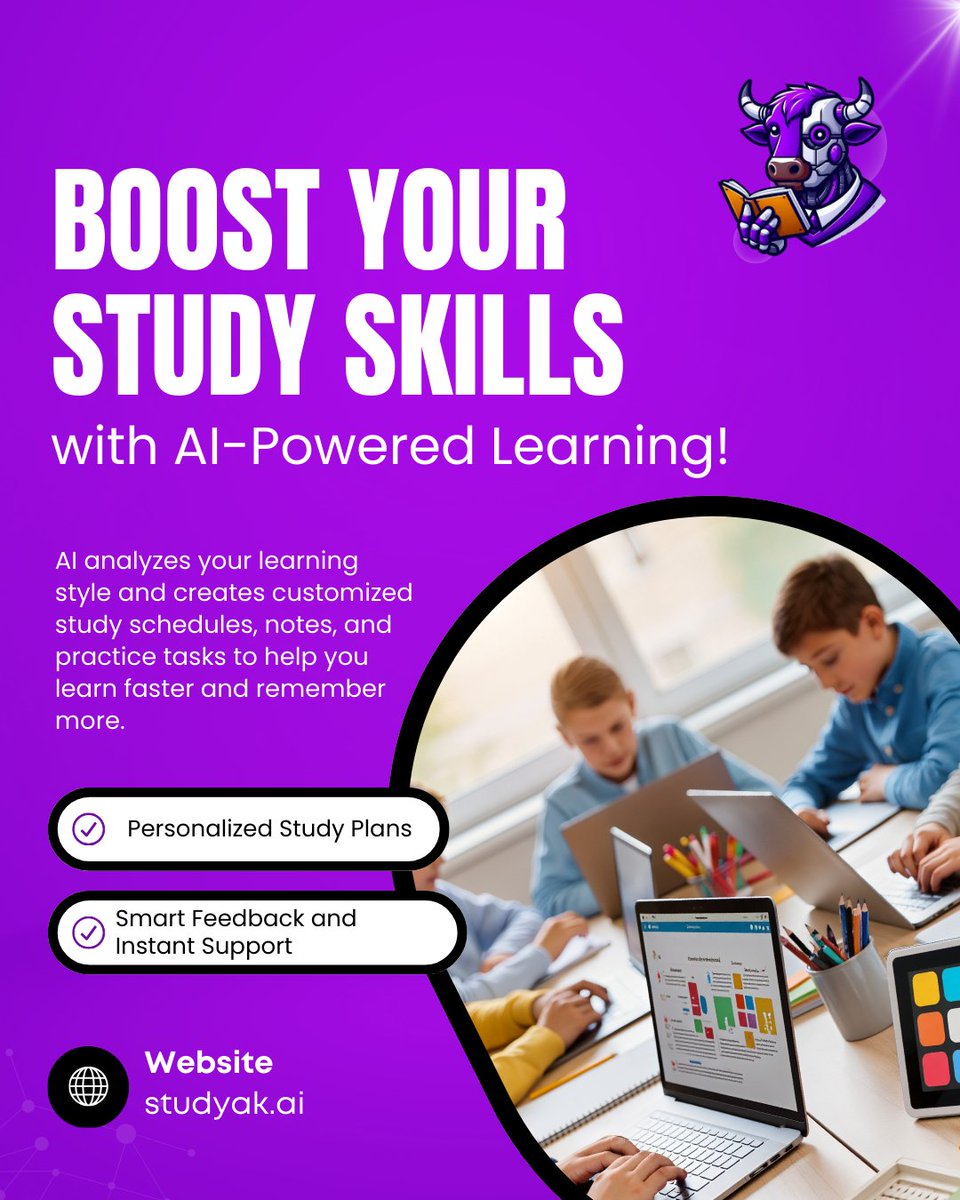 StudyAKai's tweet image. StudyAK analyzes your learning style to create personalized study plans, notes, and practice tasks, helping you learn faster and retain more. Start achieving your goals today!

 Explore your personalized study plan now at studyak.ai

 #AIlearning #StudySmart