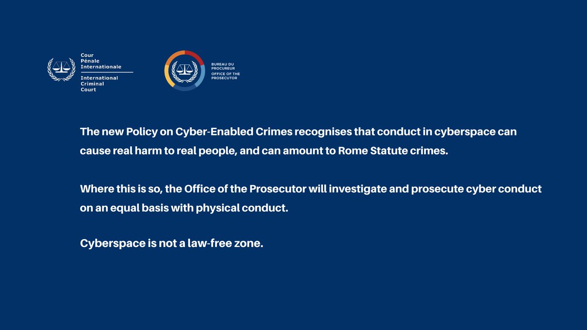 IntlCrimCourt's tweet image. The #ICC Office of the Prosecutor launched its Policy on Cyber-enabled Crimes under the #RomeStatute, on the margins of #ASP24. 

What are cyber-enabled crimes? What are examples of these crimes?

For more⤵️ 
icc-cpi.int/about/otp/ques…