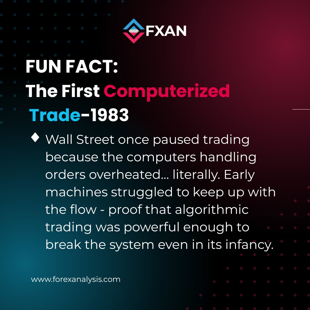 fxanalgo's tweet image. 💥 Fun Fact: First Computerized Trade – 1983
Wall Street once paused trading because early order-processing computers overheated. 🔥
Even in its infancy, algo trading was powerful enough to break the system. ⚡📊
#AlgoTrading #MarketHistory #TradingTech