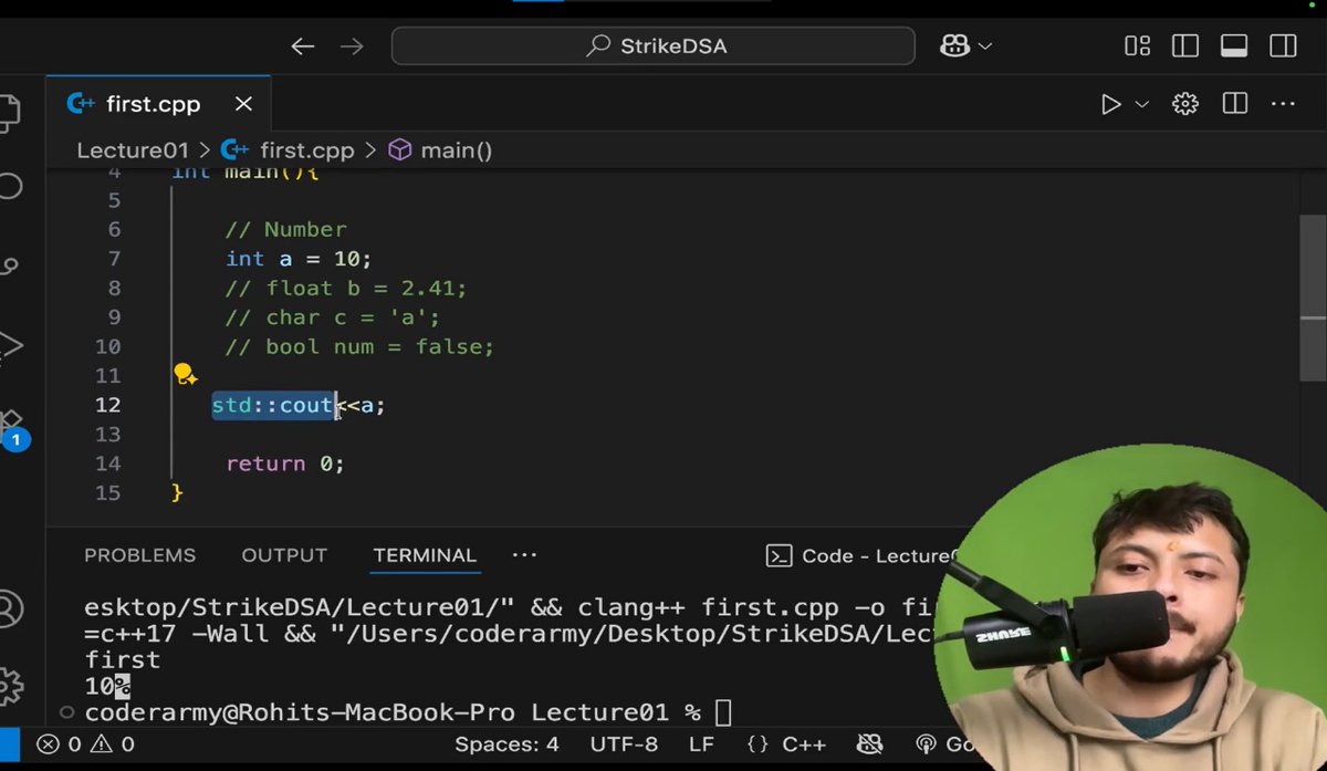 Himanshurao08's tweet image. Day 1 of my Strike Batch jurney 
Today I learned about number system, conversions , data types and c++ code runs without cin or cout because it is not a part of  c++ language it is a part of iostream library. @rohit_negi9 @CoderArmy 
#DSA #CodingJourney #Genai