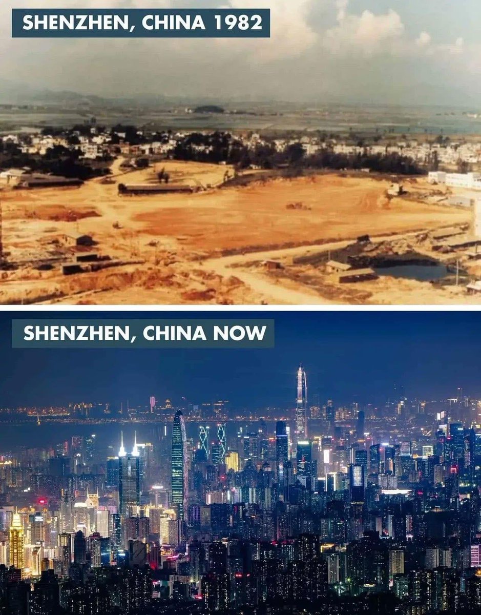 Descubre_China's tweet image. Shenzhen 1982 v.s 2025 🇨🇳😯👏🏻

#China #Asia #Progreso #Shenzhen #Ciudad  
.