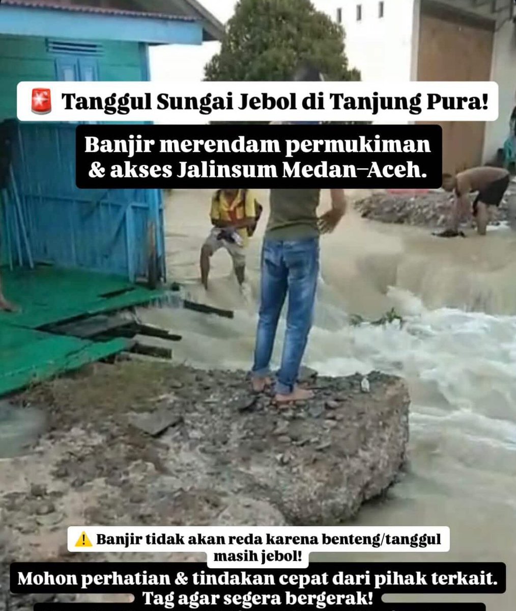 jellypastaa's tweet image. 🚨 TEMAN-TEMAN, MOHON BANTU UP DENGAN RT DAN LIKE 🚨

SAAT INI TANGGUL SUNGAI TANJUNGPURA LANGKAT JEBOL. BANJIR MERENDAM PERMUKIMAN DAN AKSES JALAN LINTAS SUMATERA MEDAN-ACEH.

KALAU BEGINI, JALAN MENUJU TAMIANG DAN ACEH AKAN SULIT KARENA TANJUNGPURA INI BERADA DI TENGAH.